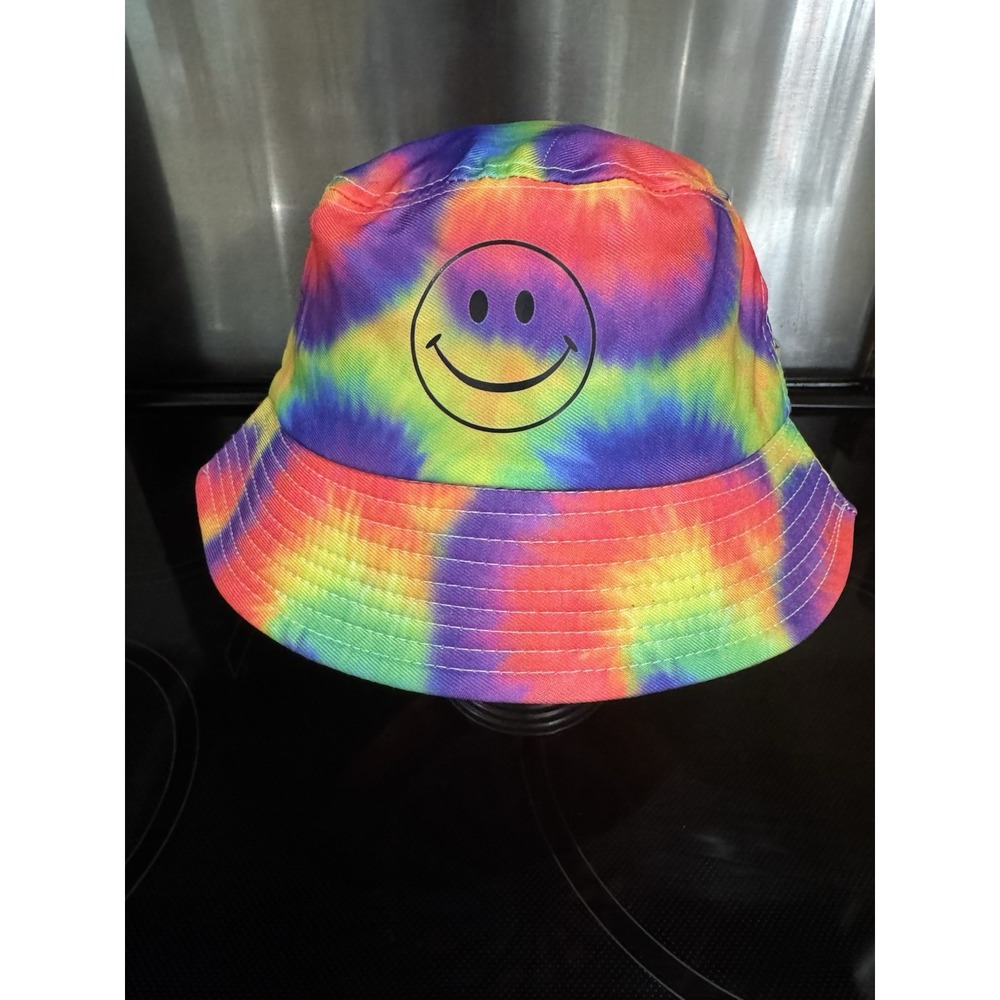 Tie Dye Hat Bucket Style Happy With Smiley Face Hippy Boho Festival Free Spirit